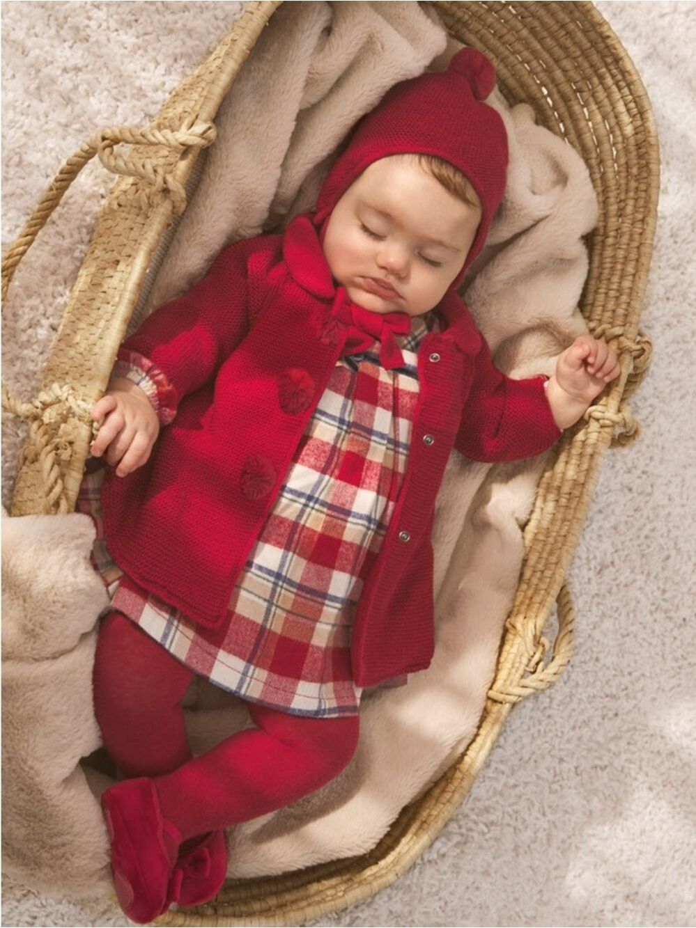 Mayoral Red Knit Pea Coat with Pom Hat Set